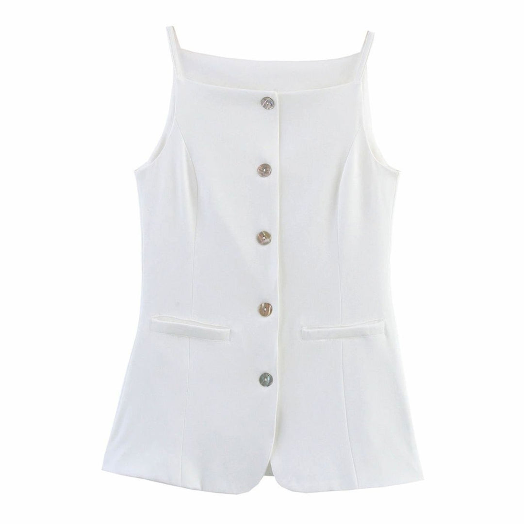 Women's Tailored Button-Front Sleeveless Blazer Vest - White