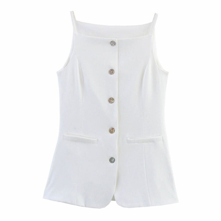 Women's Tailored Button-Front Sleeveless Blazer Vest - White