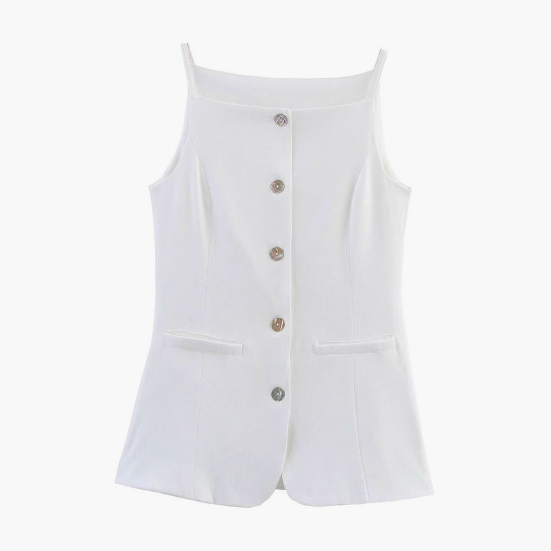 Women's Tailored Button-Front Sleeveless Blazer Vest