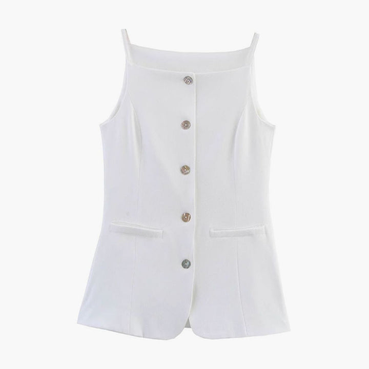 Women's Tailored Button-Front Sleeveless Blazer Vest