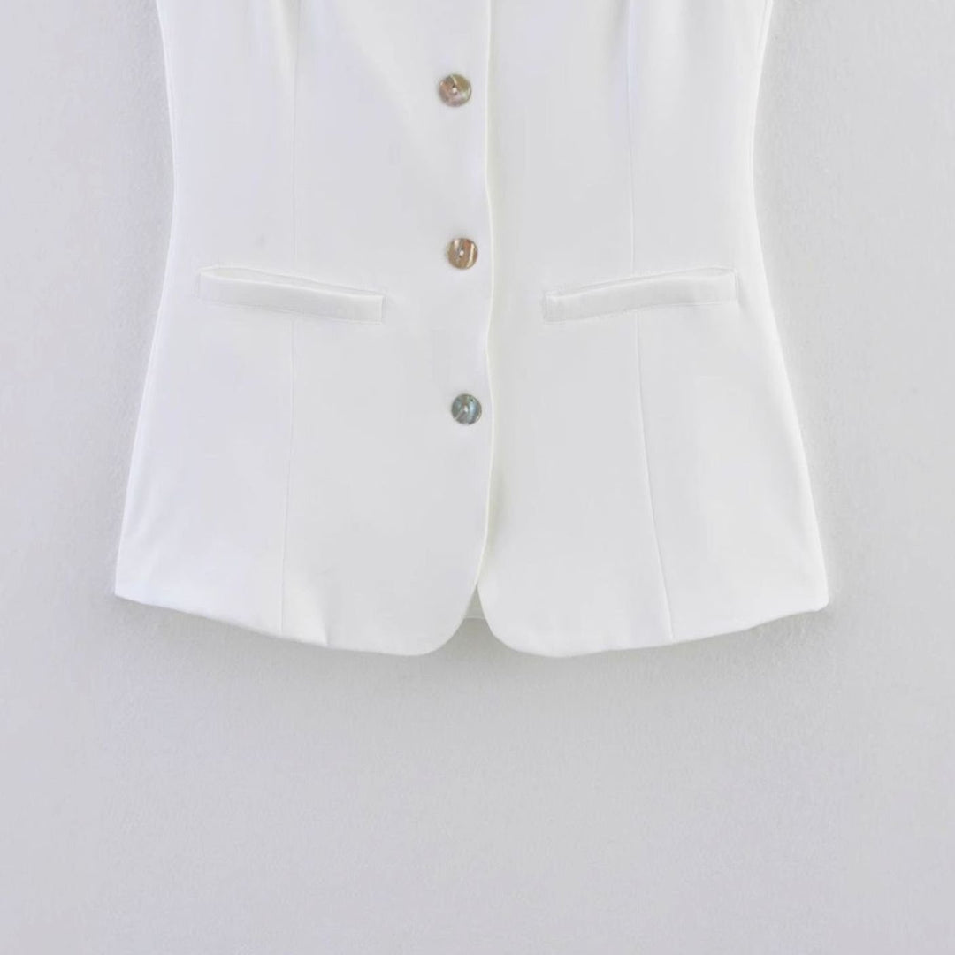 Women's Tailored Button-Front Sleeveless Blazer Vest