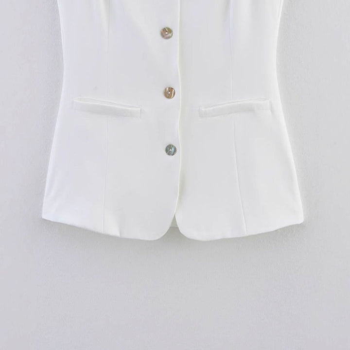 Women's Tailored Button-Front Sleeveless Blazer Vest