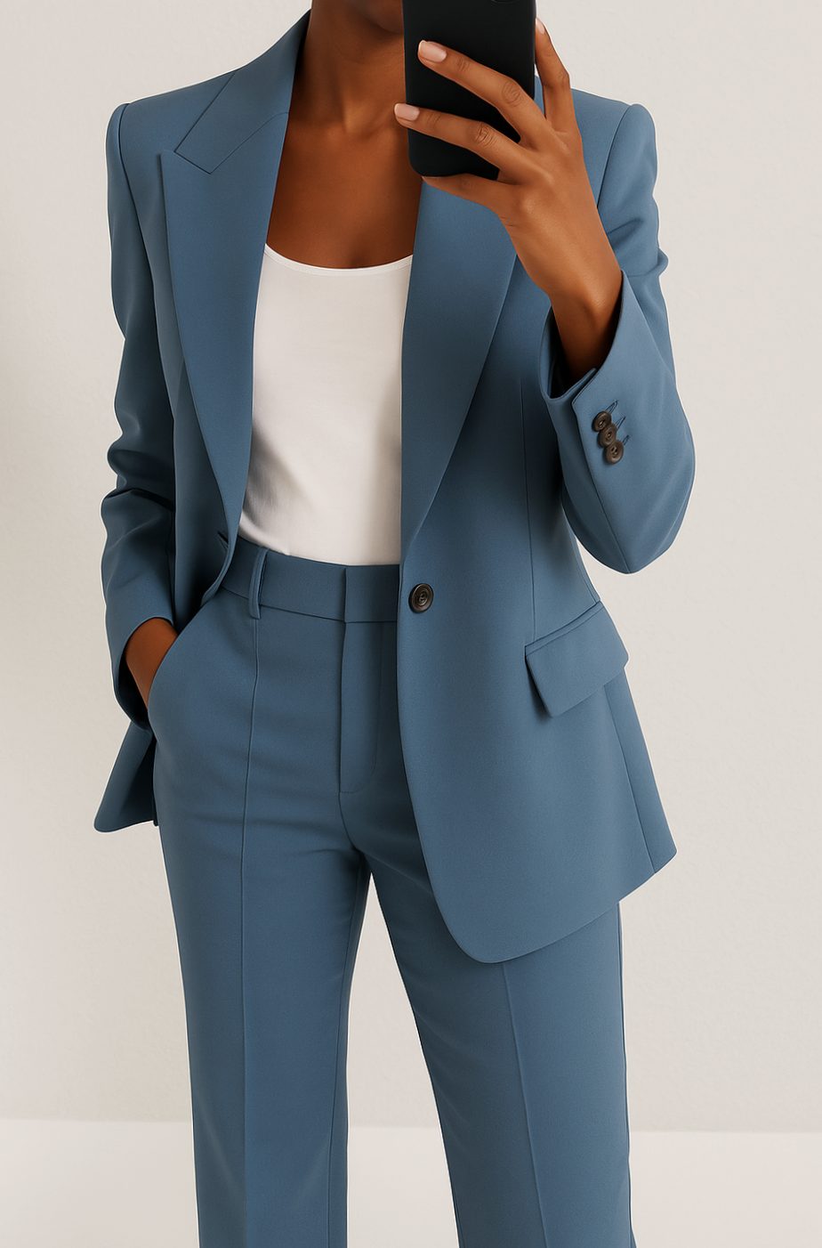 Women's Tailored Single-Button Blazer Trouser Suit Set - Blue
