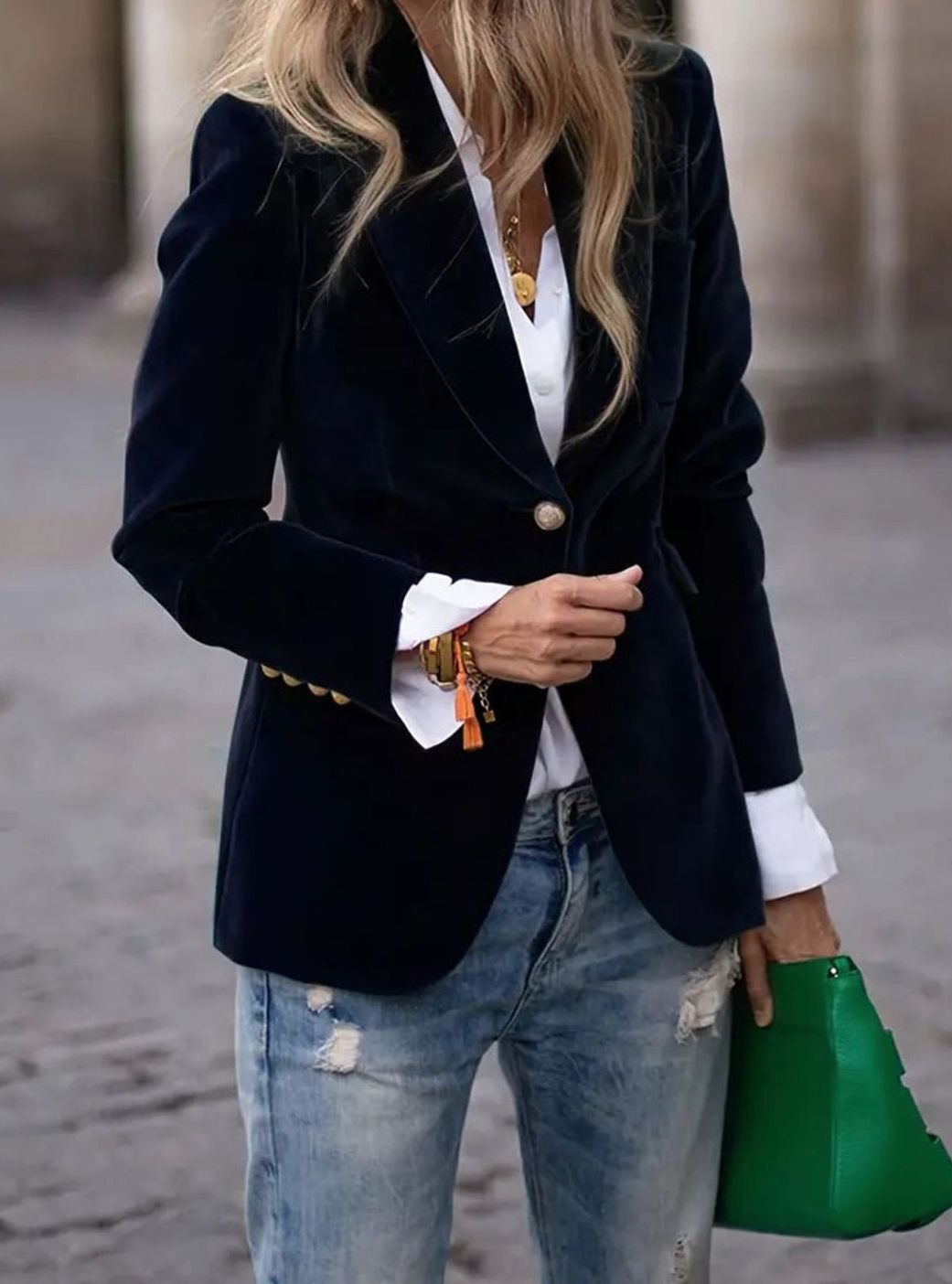 Women's Tailored Velvet Single-Button Blazer Jacket - Black
