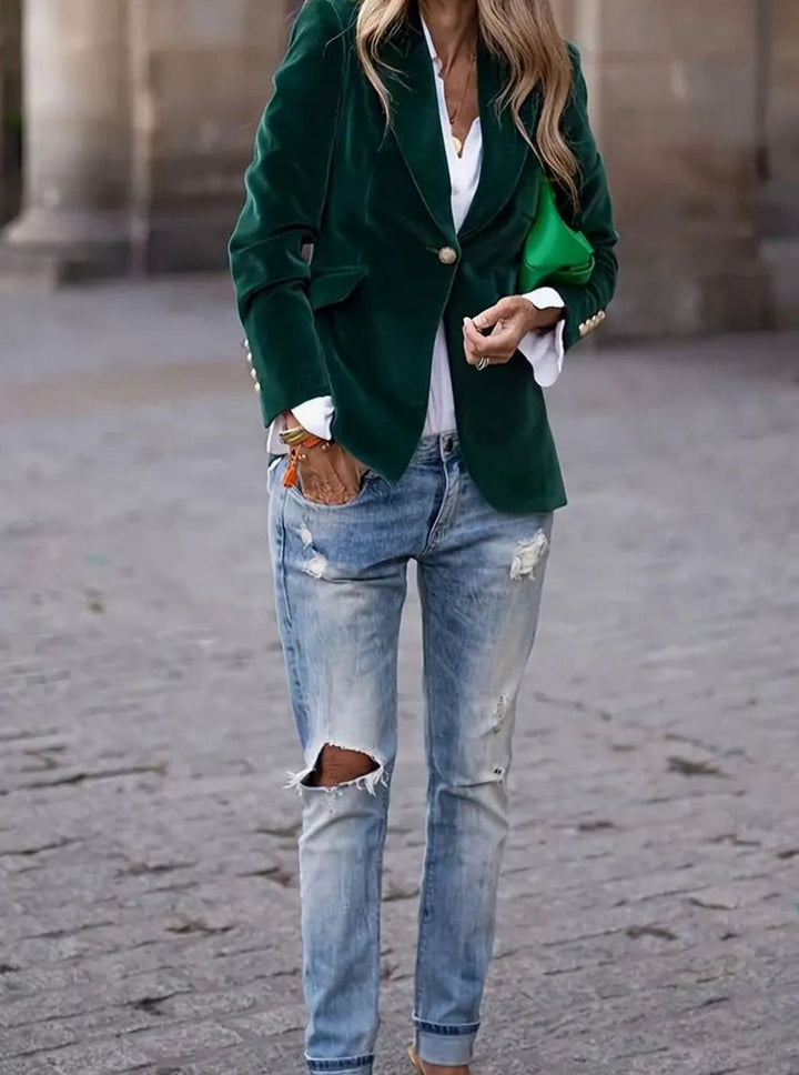Women's Tailored Velvet Single-Button Blazer Jacket
