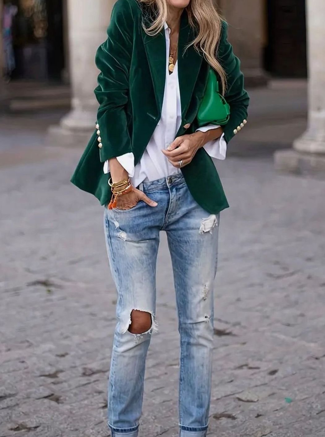 Women's Tailored Velvet Single-Button Blazer Jacket