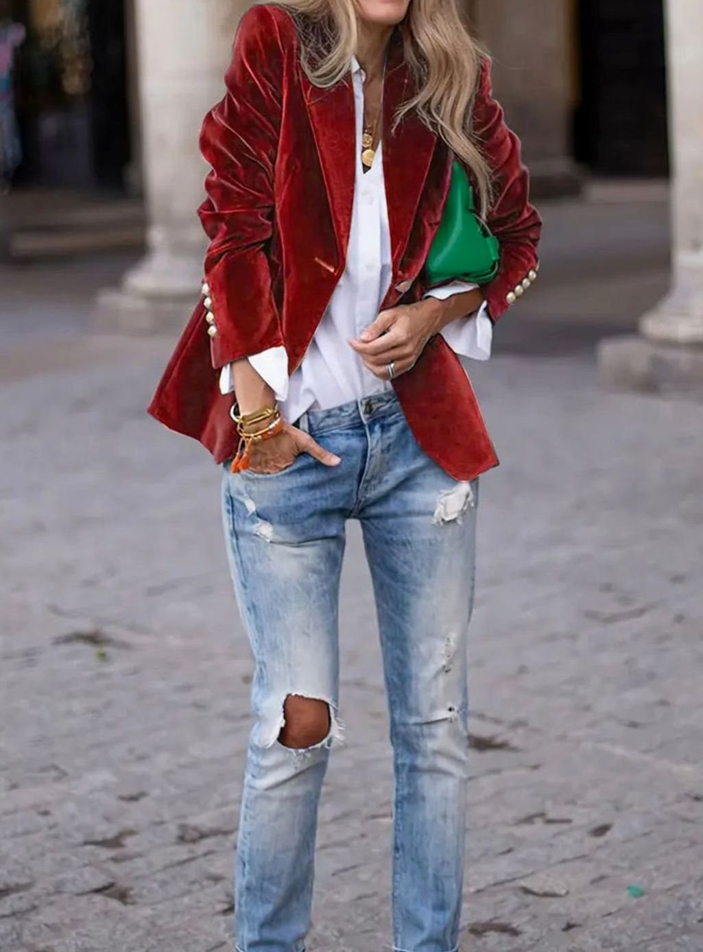 Women's Tailored Velvet Single-Button Blazer Jacket