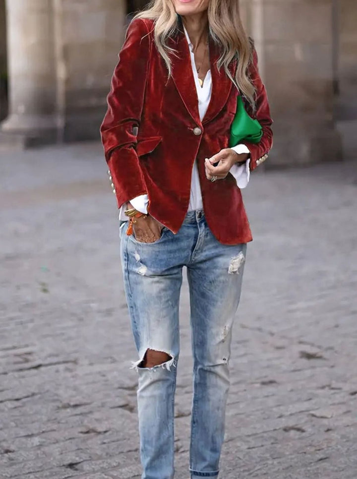 Women's Tailored Velvet Single-Button Blazer Jacket
