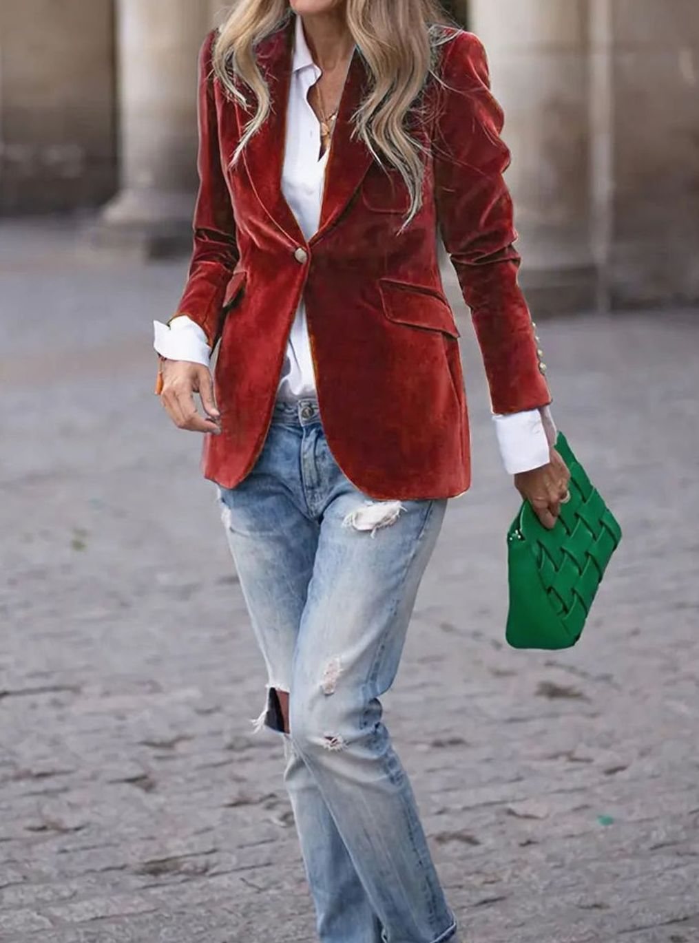 Women's Tailored Velvet Single-Button Blazer Jacket
