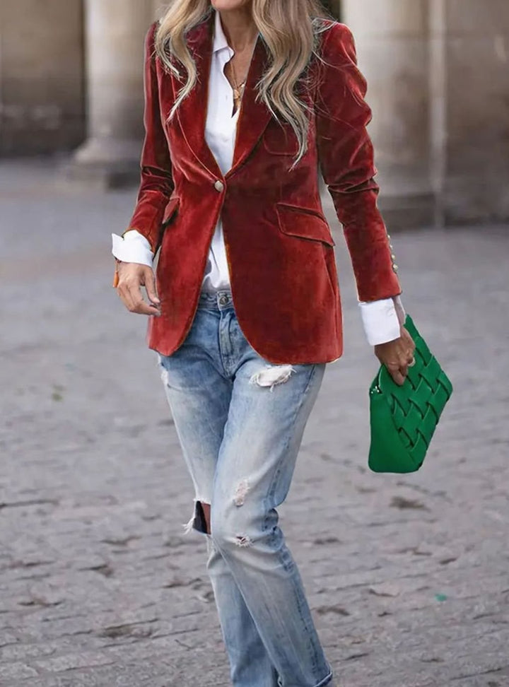 Women's Tailored Velvet Single-Button Blazer Jacket