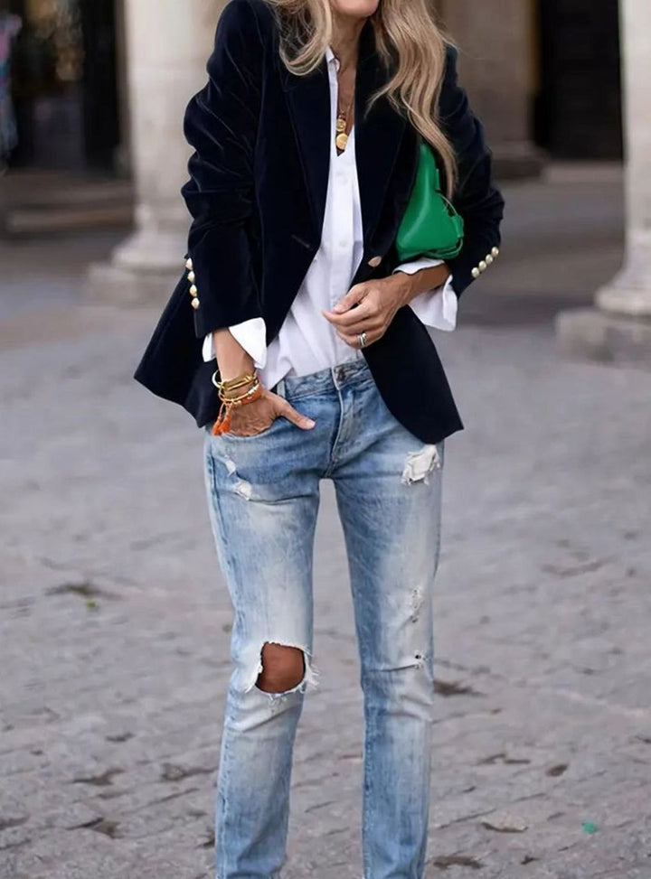 Women's Tailored Velvet Single-Button Blazer Jacket