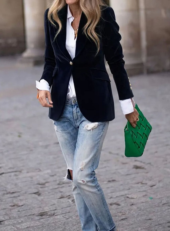 Women's Tailored Velvet Single-Button Blazer Jacket