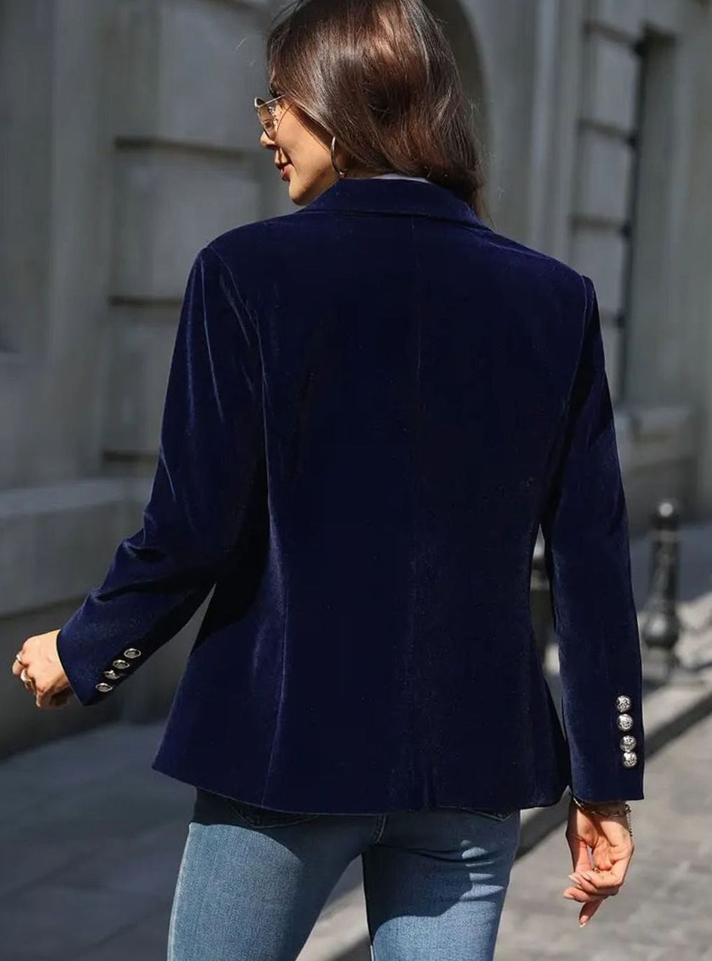Women's Tailored Velvet Single-Button Blazer Jacket
