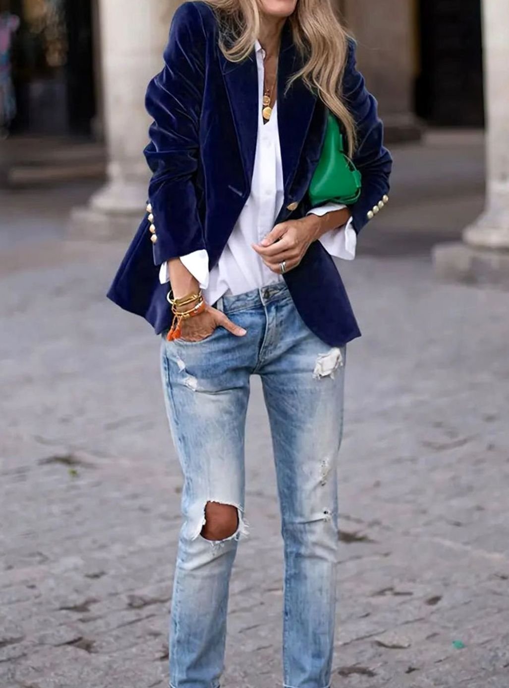 Women's Tailored Velvet Single-Button Blazer Jacket
