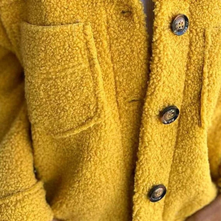 Women's Teddy Fleece Button-Up Collared Short Jacket