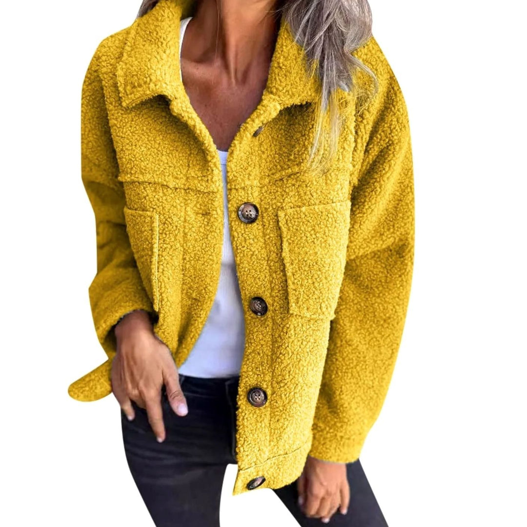 Women's Teddy Fleece Button-Up Shacket Lapel Collar Jacket