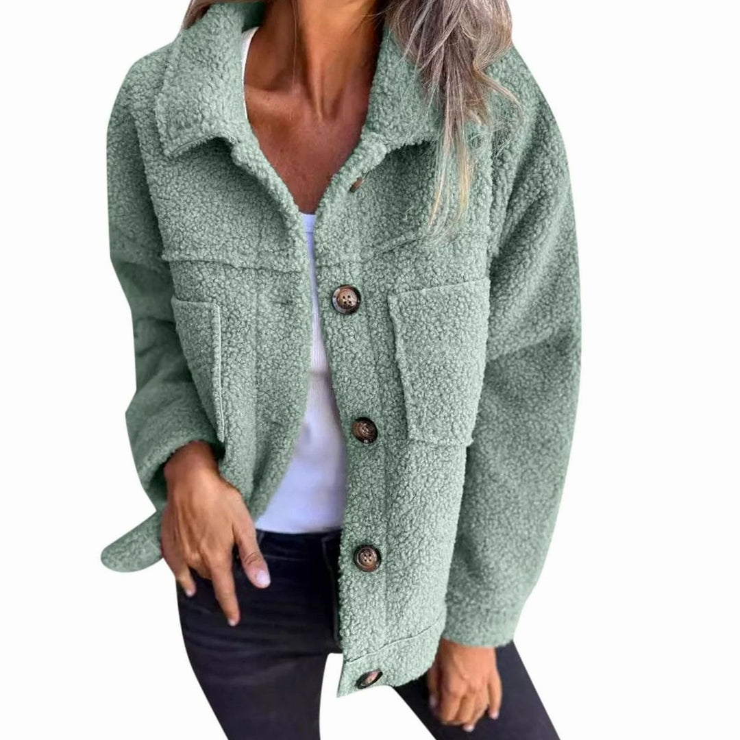 Women's Teddy Fleece Button-Up Shacket Lapel Collar Jacket