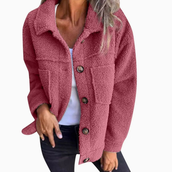 Women's Teddy Fleece Button-Up Shacket Lapel Collar Jacket
