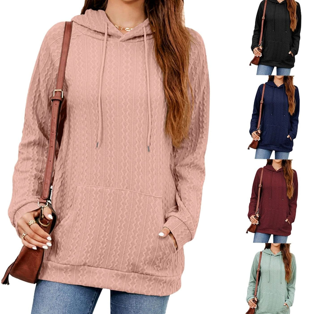 Women's Textured Cable-Knit Drawstring Hoodie Kangaroo Pocket