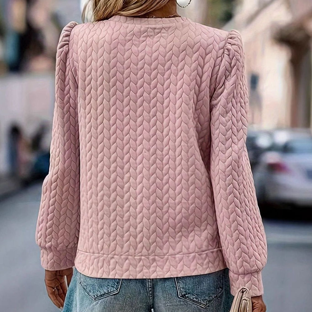 Women's Textured Puff-Sleeve Crew-Neck Sweatshirt