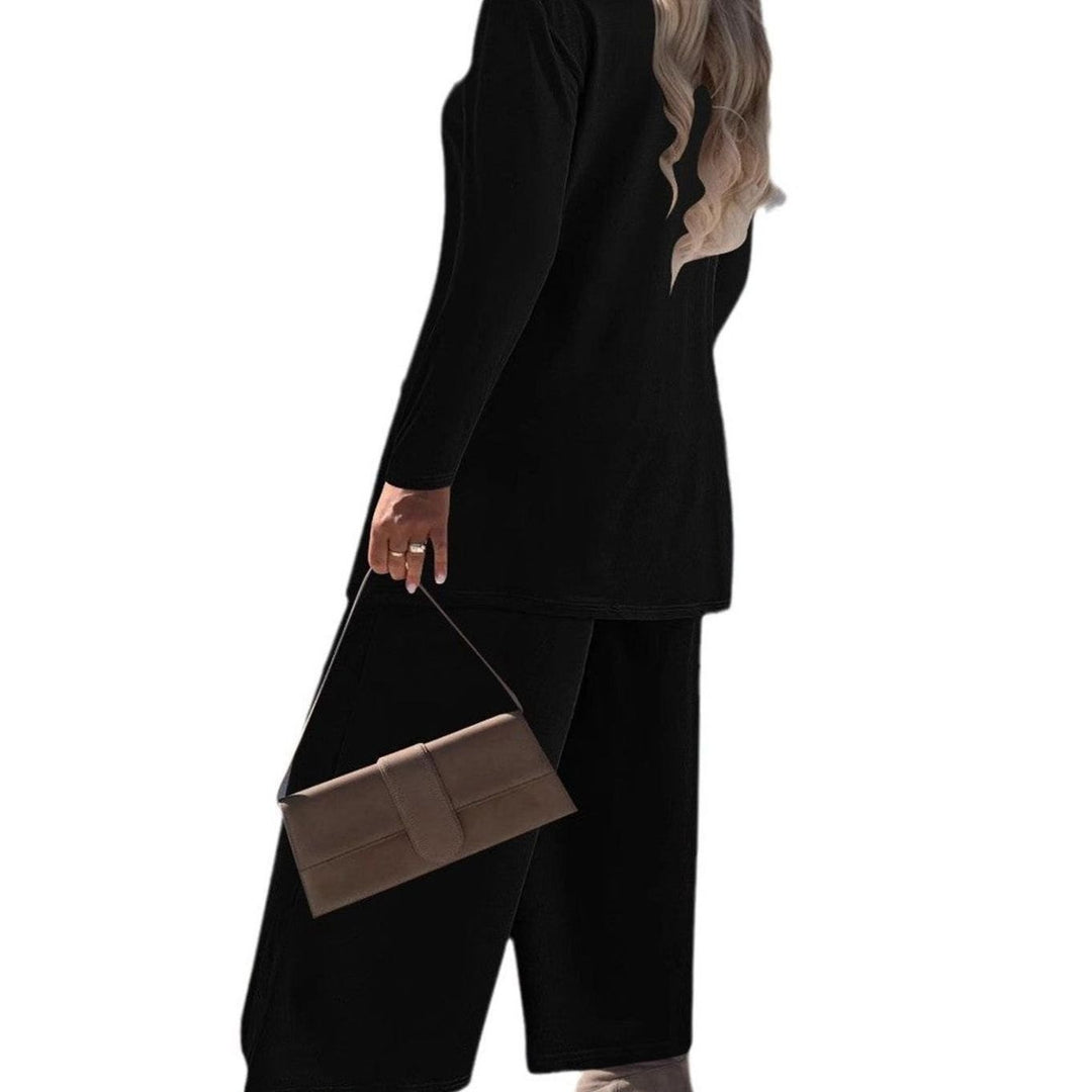 Women's Three-Piece Relaxed Open-Front Cardigan Wide-Leg Trouser Set