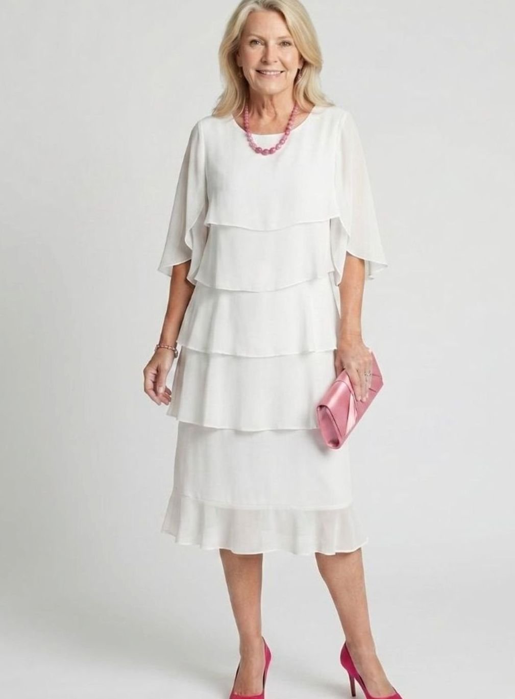 Women's Tiered Chiffon Flutter-Sleeve Midi Party Dress