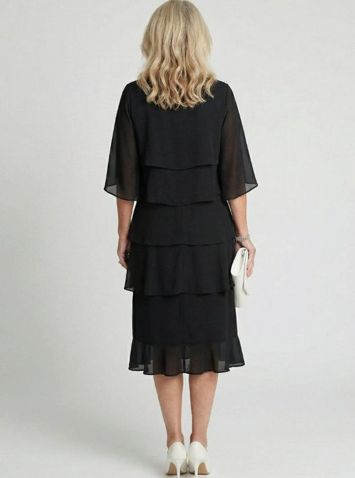 Women's Tiered Chiffon Flutter-Sleeve Midi Party Dress