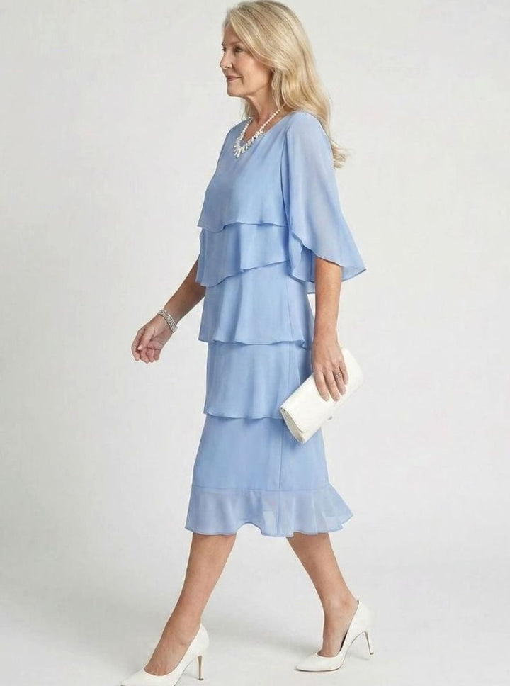 Women's Tiered Chiffon Flutter-Sleeve Midi Party Dress