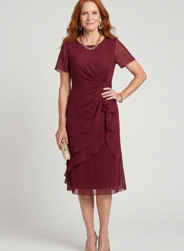 Women's Twist-Waist Layered Chiffon Midi Party Dress