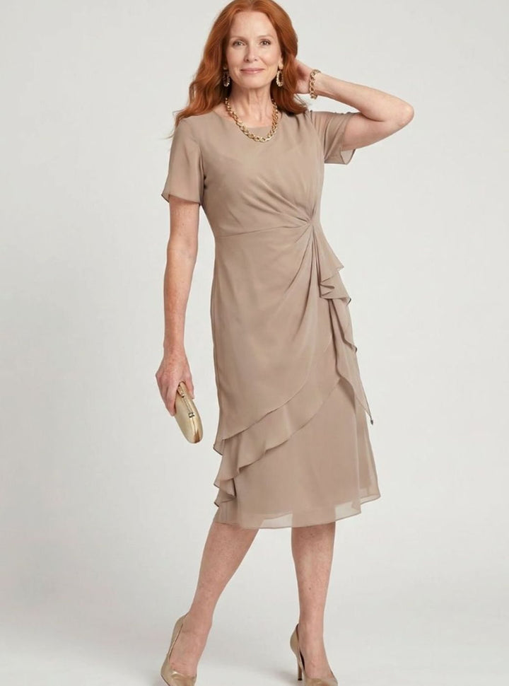 Women's Twist-Waist Layered Chiffon Midi Party Dress