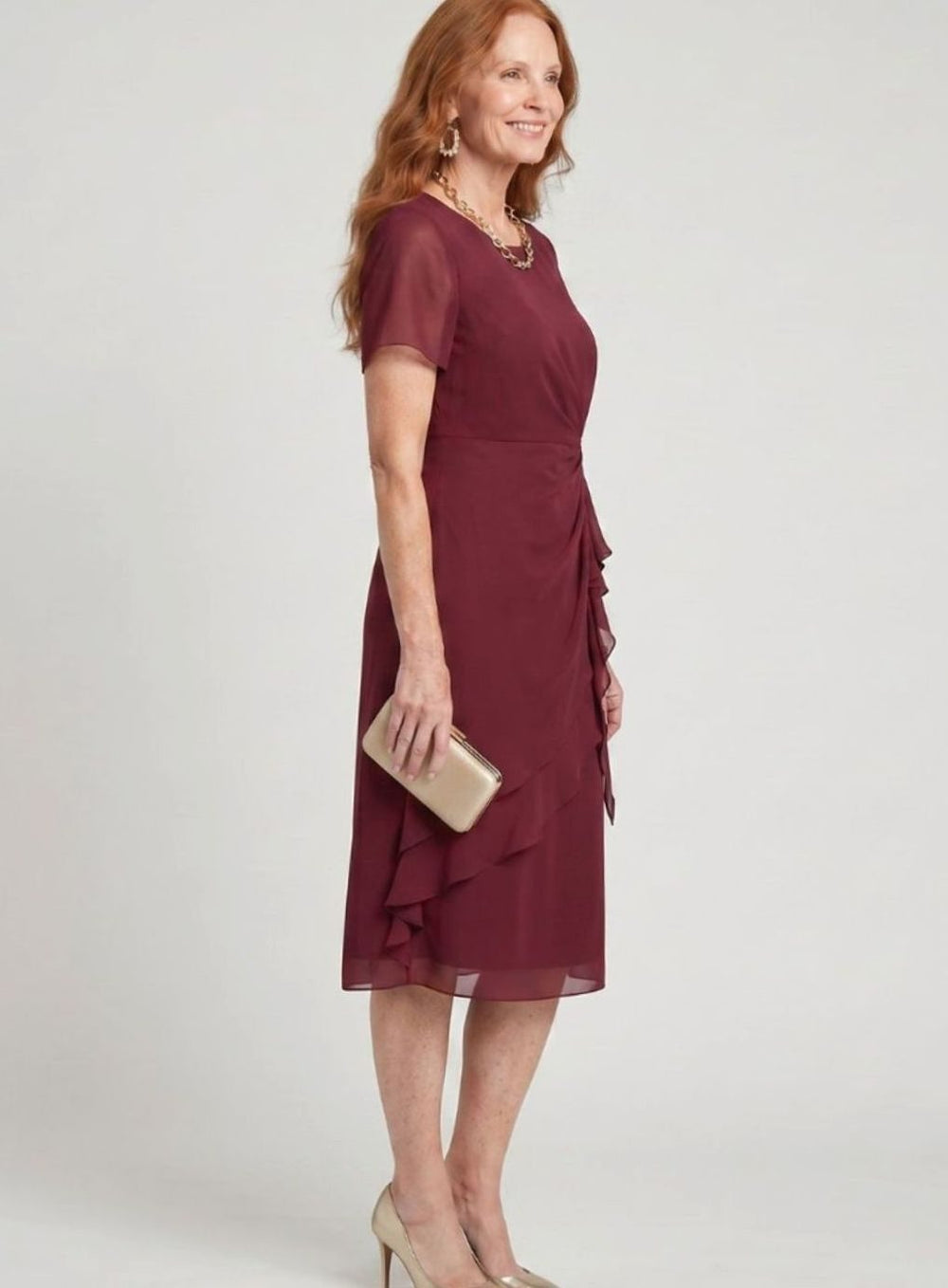 Women's Twist-Waist Layered Chiffon Midi Party Dress