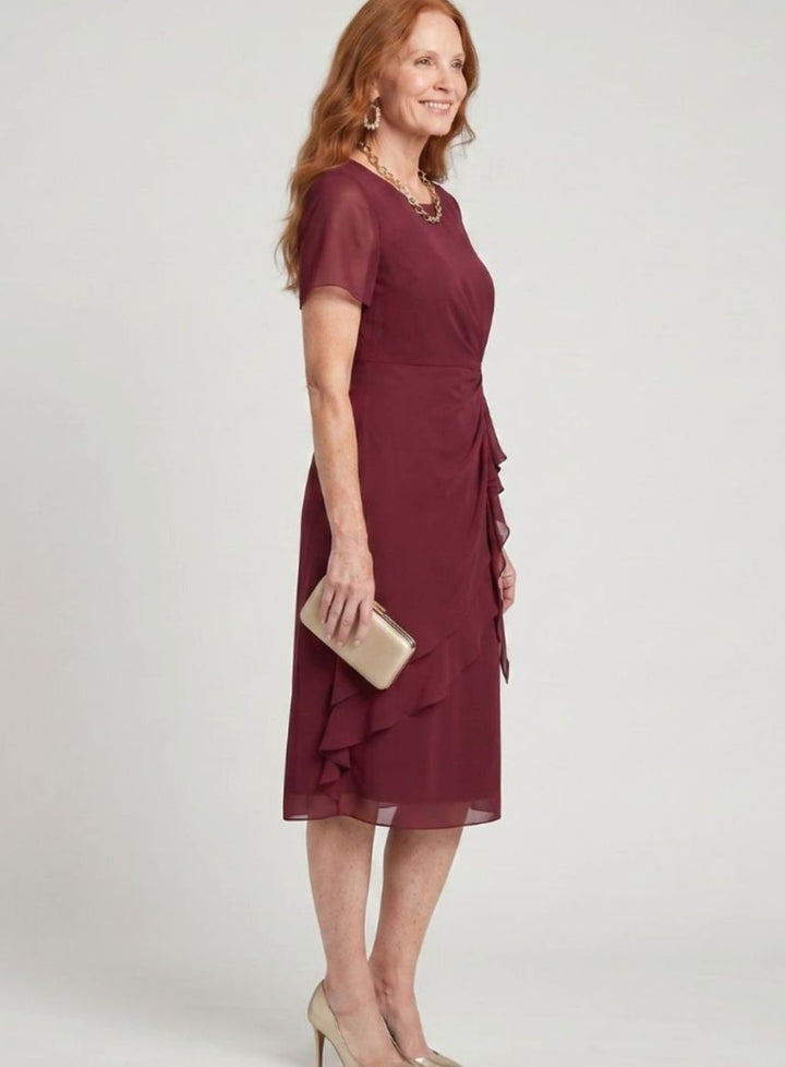 Women's Twist-Waist Layered Chiffon Midi Party Dress