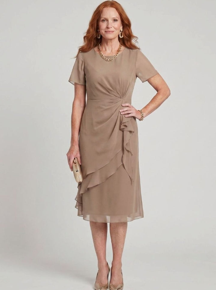 Women's Twist-Waist Layered Chiffon Midi Party Dress, Burgundy