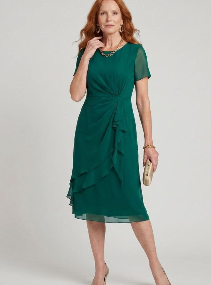 Women's Twist-Waist Layered Chiffon Midi Party Dress, Burgundy