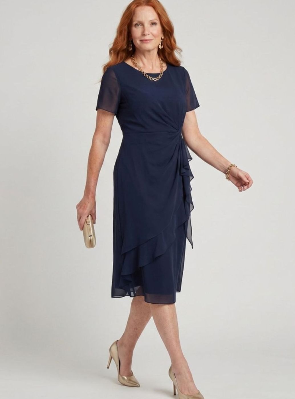 Women's Twist-Waist Layered Chiffon Midi Party Dress, Burgundy