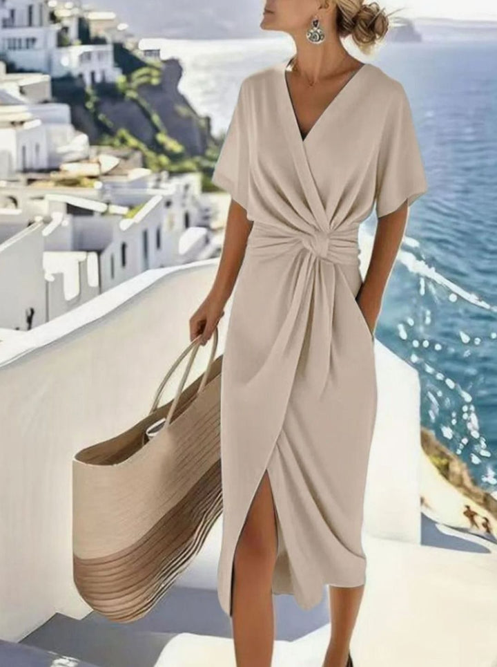Women's Twisted Knot V-Neck Wrap Midi Dress