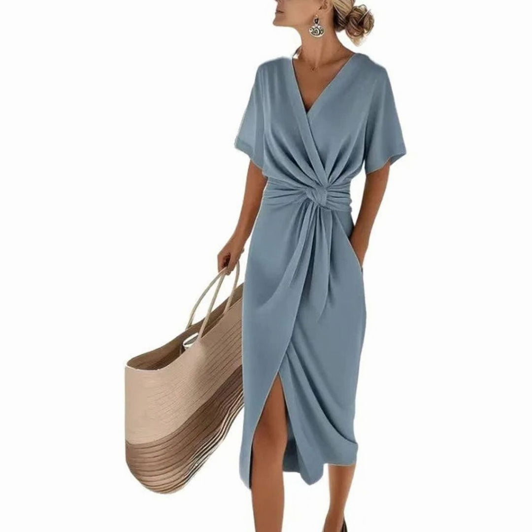 Women's Twisted Knot V-Neck Wrap Midi Dress
