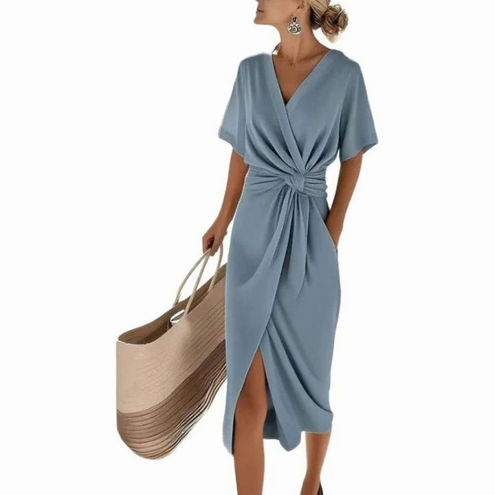 Women's Twisted Knot V-Neck Wrap Midi Dress