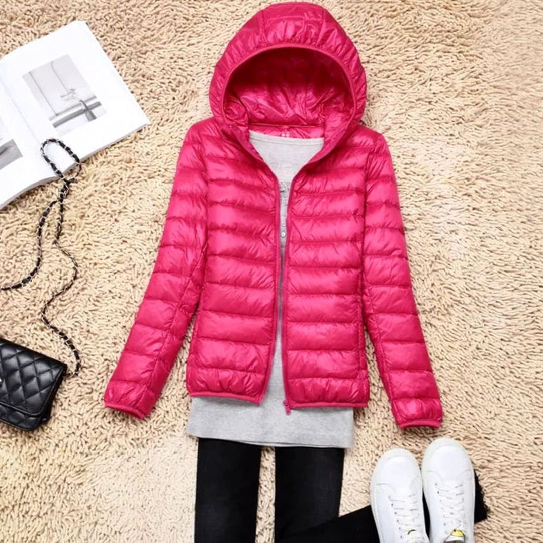 Women's Ultralight Packable Hooded Puffer Jacket - Rose Red