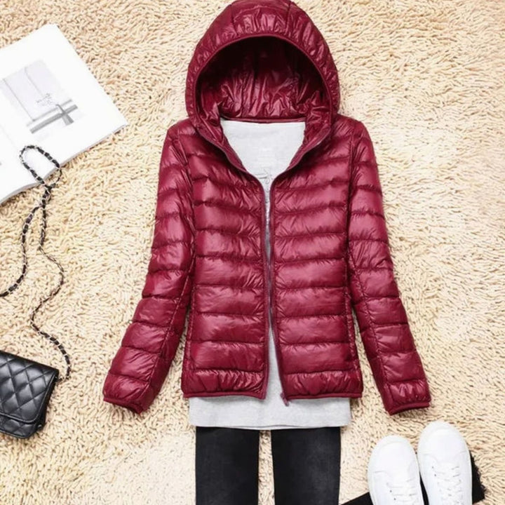 Women's Ultralight Packable Hooded Puffer Jacket - Wine Red