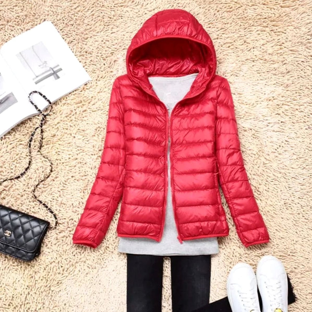 Women's Ultralight Packable Hooded Puffer Jacket - Red