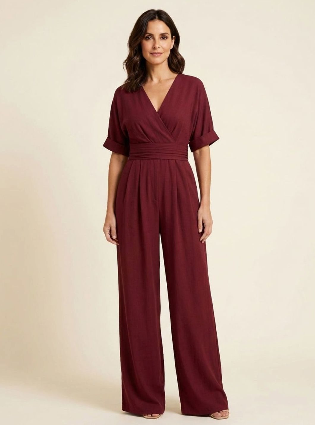 Women's V-Neck Wide-Leg Jumpsuit Defined Waist