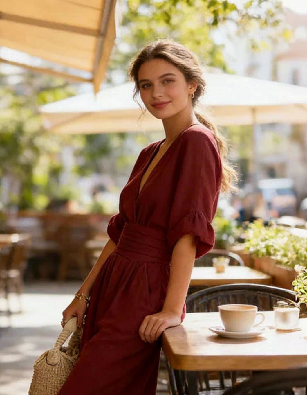 Women's V-Neck Wide-Leg Jumpsuit Defined Waist