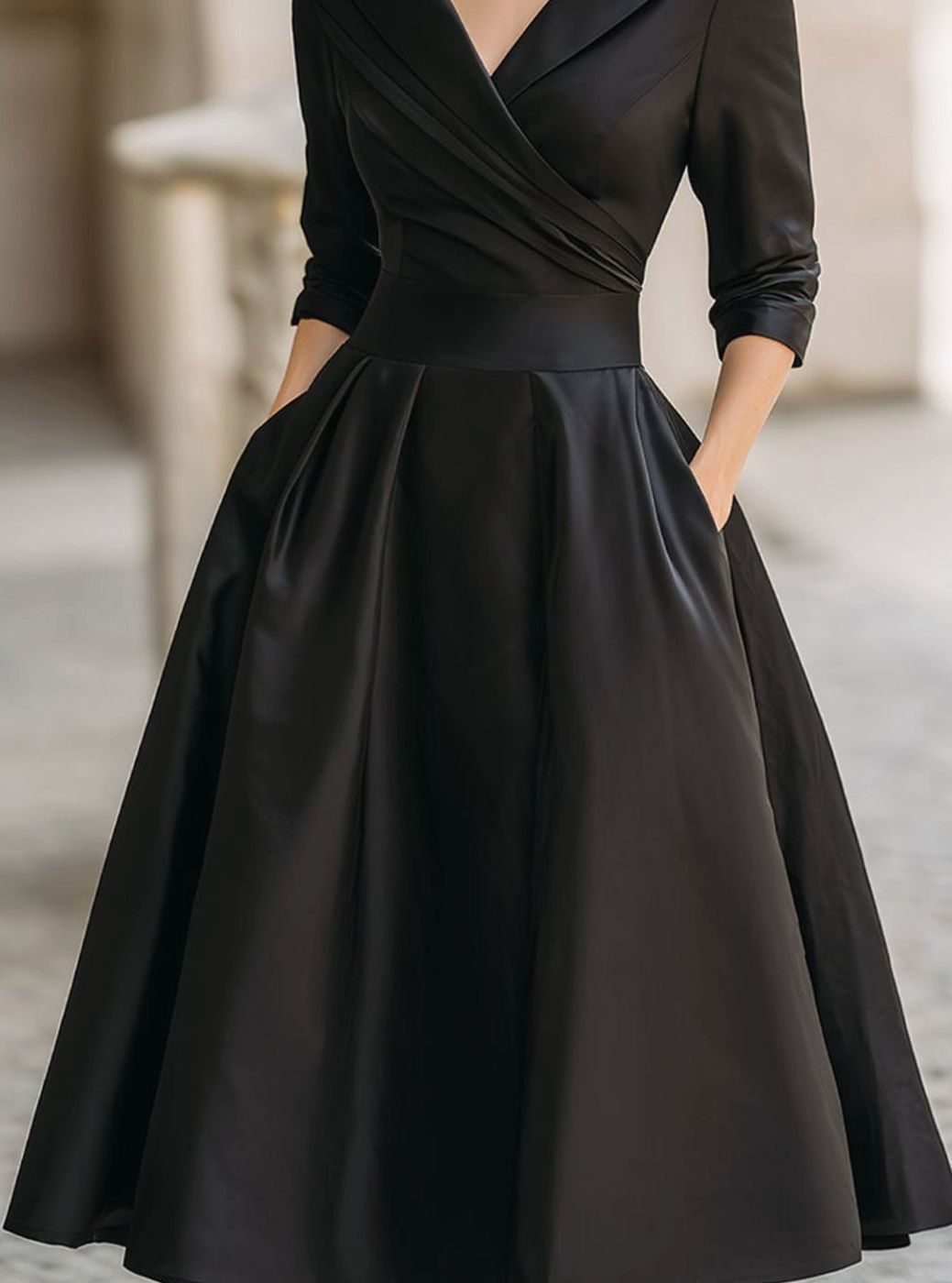 Women's V-Neck Wrap Bodice Full-Skirt Formal Evening Dress
