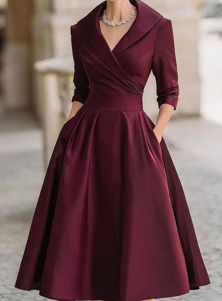 Women's V-Neck Wrap Bodice Full-Skirt Formal Evening Dress - Wine