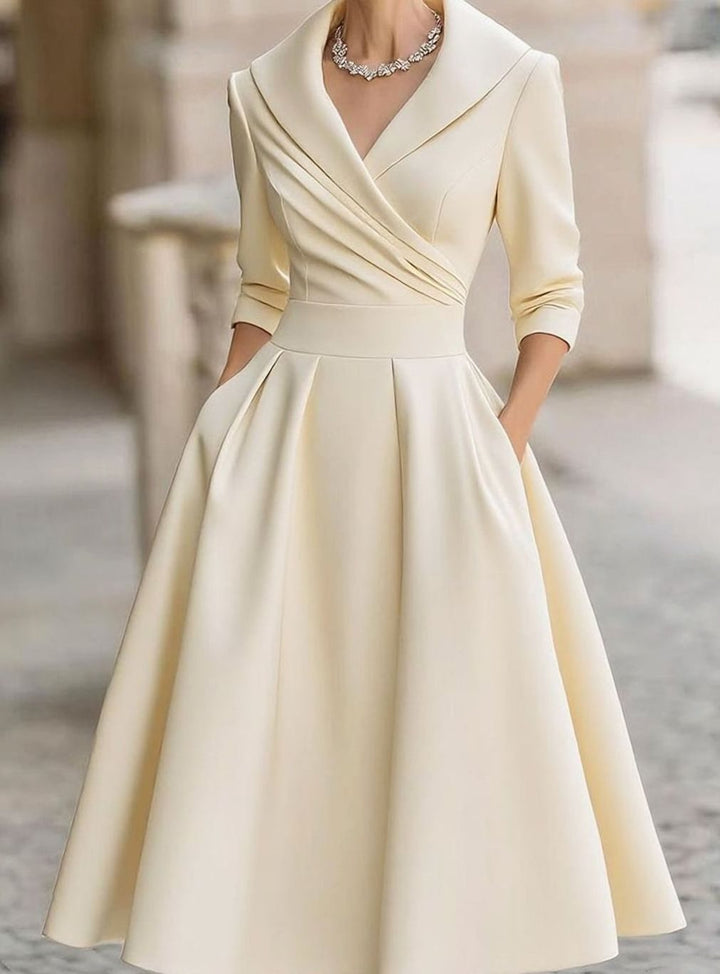 Women's V-Neck Wrap Bodice Full-Skirt Formal Evening Dress - Beige