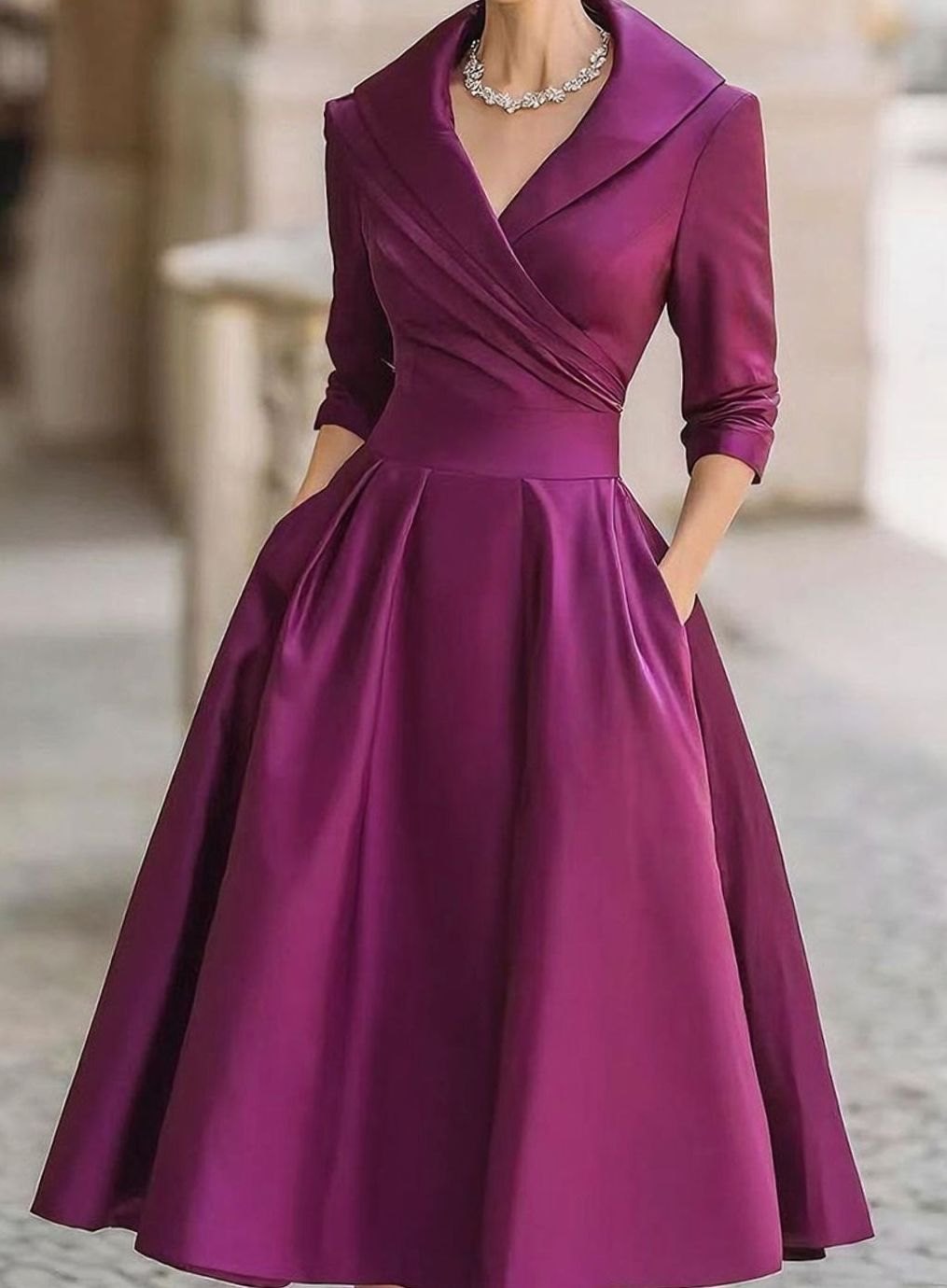 Women's V-Neck Wrap Bodice Full-Skirt Formal Evening Dress - Purple
