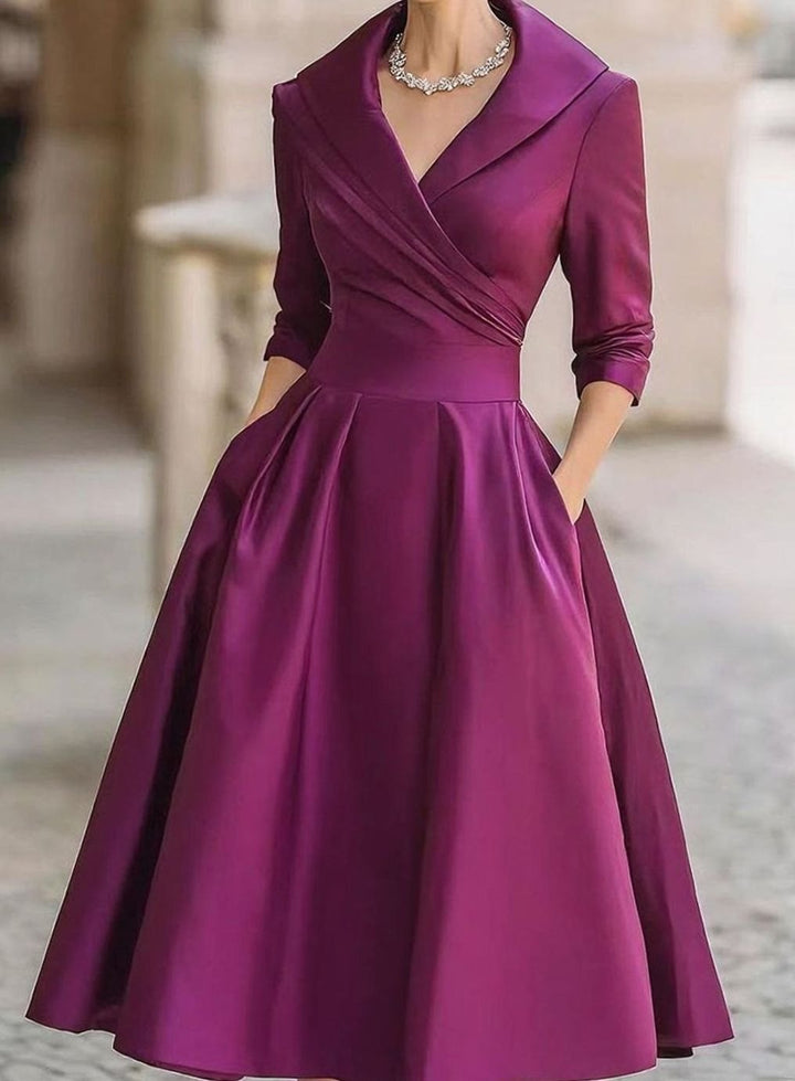 Women's V-Neck Wrap Bodice Full-Skirt Formal Evening Dress - Purple