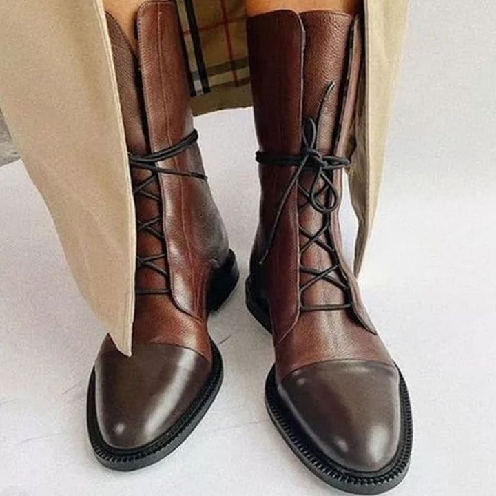 Women's Vintage Lace-Up Cap-Toe Faux Leather Ankle Boots - Brown