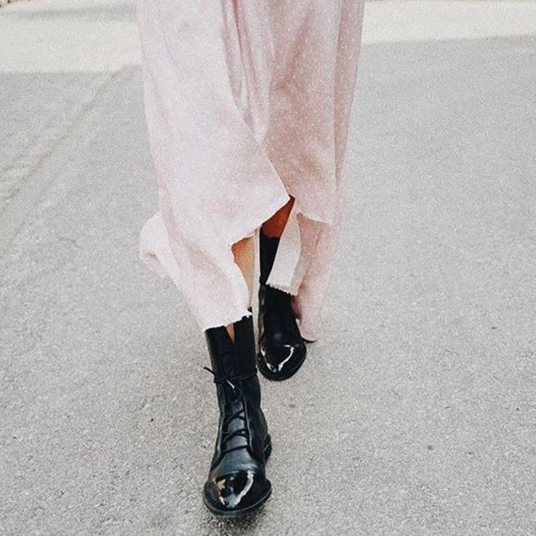 Women's Vintage Lace-Up Cap-Toe Faux Leather Ankle Boots